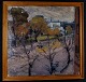 Unknown artist, 
unsigned. Oil 
on canvas. 
Modernist 
townscape with 
a tram. 
Approximately 
...