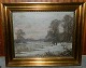 Winter Scene by a lake on painting 19th. century