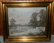 Oil Painting on 
Canvas: 
snow-covered 
winter scene 
with a single 
deer. Signed by 
unknown artist 
...