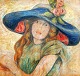 Danish artist 
(19th century): 
Portrait of a 
red-haired 
young woman 
with a blue hat 
and flowers. 
...