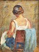 Henriques, 
Vilhelm (1894 - 
1966) Danmark: 
En rygvendt 
kvinde på en 
stol. Olie på 
lærred. ...