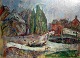 Larsen, Karl 
(1889 - 1992) 
Danmark: 
Landskab ved 
kirke. Olie på 
pap. Signeret.: 
Karl Larsen 44. 
...