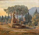 Thomsen, V. 
(19./20. årh.) 
Danmark: Parti 
fra Italien. 
Med skulptur og 
bassin. Olie på 
lærred. ...