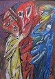Strauch, Diri 
(1940 -) 
Germany: Der 
Gehörnte. 
Acrylic on 
paper / 
cardboard. 62 x 
43 cm. Signed 
...
