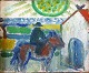 Thellefsen, Leo 
(1909 - 1997) 
Denmark: Horse 
and green sun. 
Oil on soft 
masonite. 13 x 
16 cm. ...