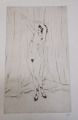 Tysk kunstner 
(20. årh.): Nat 
danserinde. 
Farvelagt 
radering. 22 x 
13 cm. 
Signeret. 