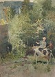 Wolf, Georg 
(1882 - 1965) 
Tyskland: To 
personer og en 
ko i et 
bjerglandskab. 
Akvarel. 
Signeret.: ...