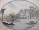 Ubekendt 
kunstner (18. 
årh.): Parti 
fra en flod med 
både og 
klassiske huse 
på bredden. 
Akvarel. ...