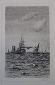 Locher, Carl 
(1851 - 1915) 
Danmark: Marine 
med talrige 
skibe på 
Sundet. 
Radering. 
Signeret.: C. 
...