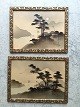 Ubekendt 
japansk 
kunstner (19/20 
årh):
2 små 
landskaber 
"Huse ved 
vandet med 
træer og ...