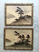 Ubekendt 
japansk 
kunstner (19/20 
årh):
2 små 
landskaber 
"Huse ved 
vandet med 
træer og ...