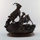 JULES MOIGNIEZ (b. 1835 d. 1894) bronze sculpture of goat pair on oval base.
