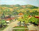 Ulrich, Kirsten 
(20. årh.): 
Landskab med 
gård. Olie på 
lærred/masonite.
 Signeret.: 
Monogram. ...