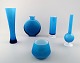 Collection of Swedish art glass, 5 turquoise vases in modern design.
