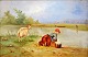 Lamy, Pierre 
François 
(1855-1919): 
Vaskekone ved 
en flod. Olie 
på træ. Sign.: 
F. Lamy. 22 x 
33 ...