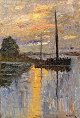 Moser, 
Christian (1838 
- 1894) 
Holland: 
Segelschiffe an 
einem Fluss - 
Abend. Öl auf 
Leinwand. ...