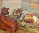 Sørensen, Søren 
(1885-1937) 
Dänemark: Kalb 
in einer 
Kuhstall. Öl 
auf Leinwand. 
Signiert: ...