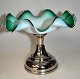 Visit card 
bowl, approx. 
1900. With 
bright green 
opaline glass. 
Wavy edge. On 
foot of nickel. 
...