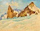 Le Moul, Eugene 
Louis (1859 - 
1934) Frankrig: 
Bjergtinder. 
Akvarel.
26 x 34 cm. 
...