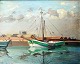Handest, Aage 
(1894 - 1965) 
Dänemark. 
Schiff im 
Hafen.
Öl auf 
Leinwand. 
Unterzeichnet. 
52 x 66 ...