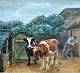 Mols, Niels 
Petersen (1859 
- 1921) 
Dänemark: Die 
Kühe werden 
herausgezogen. 
Öl auf 
Leinwand. ...