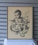 Tryk med motiv 
af et barn i 
højstol med 
fugl.
Kunstner Niels 
Hammer
Signeret 
"N-58"
Højde ...