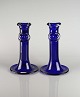 Et sæt lysestager i blå og klar glas med hjerteudsmykning Design af HolmegaardGlas, ...