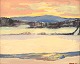 Bengt Orup (f. 1916, d.1996), Svensk kunstner. Olie på lærred Solnedgang i 
sneklædt vinterlandskab. 1936. Stille, Nordisk stemning.