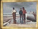 Christian 
Valentinussen 
(1903-85):
Fiskere på 
stranden ved 
Vestkysten.
Olie på 
lærred.
Sign.: ...