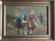 Ubekendt 
kunstner (20 
årh):
Kvinder samler 
østers i 
Bretagne.
Olie på 
malerpap.
Sign.: ...