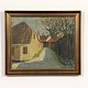 Byparti, olie 
på lærred i 
forgyldt ramme, 
(HxB 42x83 cm), 
signeret