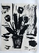 Peder Brøndum 
Sørensen 
(1931-2001):
Tulipaner i 
vase ved vindue 
1957.
Bly/akvarel på 
...