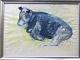 Jarne Gissel 
(1922-2004):
Liggende 
sortbroget kalv 
1973.
Akvarel på 
papir.
Sign.: IG. ...
