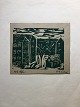 Peder Brøndum 
Sørensen 
(1931-2001):
Højhuse 1960.
Linoleumssnit 
på gråt pap.
Sign.: P.B.S. 
...