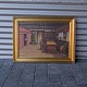 Maleri med 
interiørmotiv 
af bondestue
Kunstner 
William Nielsen
Olie på 
lærred. ...