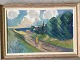Arnold William 
Pedersen 
(1912-89):
Vej gennem 
klitlandskab 
med person og 
huse.
Olie på ...