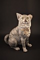1800 tals bemalet terracotta figur af kat med glas øjne og med fin patina.H:24cm. Figuren ...