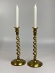 Pair of large, 
English, 
antique, open 
barley twist 
brass ...