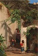 "Italian scene with mother and 2 children" Oil painting on canvas.