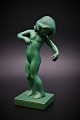 Kai Nielsen Venus figur i terracotta med grøn glasur."Venus Glypogos". fra P.Ibsen , sign. Kai ...