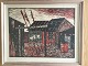 Poul Sørensen 
(1931-2018):
Fiskerhuse 
1972.
farvetræsnit 
på papir.
Sign.: Poul 
Sørensen ...