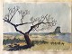 Ubekendt 
kunstner (20 
årh):
Landskab med 
nøgent træ.
Akvarel på 
papir.
Skitsebogsside.

Uden ...