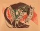 Siri Lovisa 
Rathsman 
(1895-1974), 
Sverige. 
Farvelitografi. 
Abstrakt 
komposition med 
fisk. ...