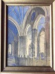 Theodor 
Ulrichsen 
(1905-70):
Interiør fra 
kirke.
Akvarel/tusch 
på papir.
Sign.: Th. ...