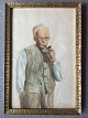 Carl Møldorf (født 1885):Gammel mand med pibe 1946.Akvarel på papir.Sign.: Carl ...