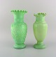 Two antique vases in pastel green mouth blown opal glass. Approx. 1900.
