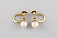 Scandinavian jeweler. A pair of classic earrings in 14 carat gold with cultured 
pearls. Mid-20th century.
