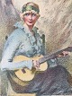 Frantosek Xaver 
Naske 
(1884-1959):
Guitarspillende 
kvinde 
1920'erne.
Farvelitografi 
på ...