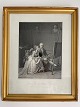 Tryk af Jens 
Juel og hans 
hustru ved 
staffeliet fra 
midten af 
1800-tallet. 
Tekst på 
trykket: ...
