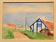 Secher, Valdemar (1885 - 1976) Danmark: Scene fra Gammel Skagen. Akvarel. Signeret. 26,5 x 36,5 ...